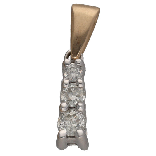 Three-stone diamond pendant with 9ct gold bezel settings, bail loop top