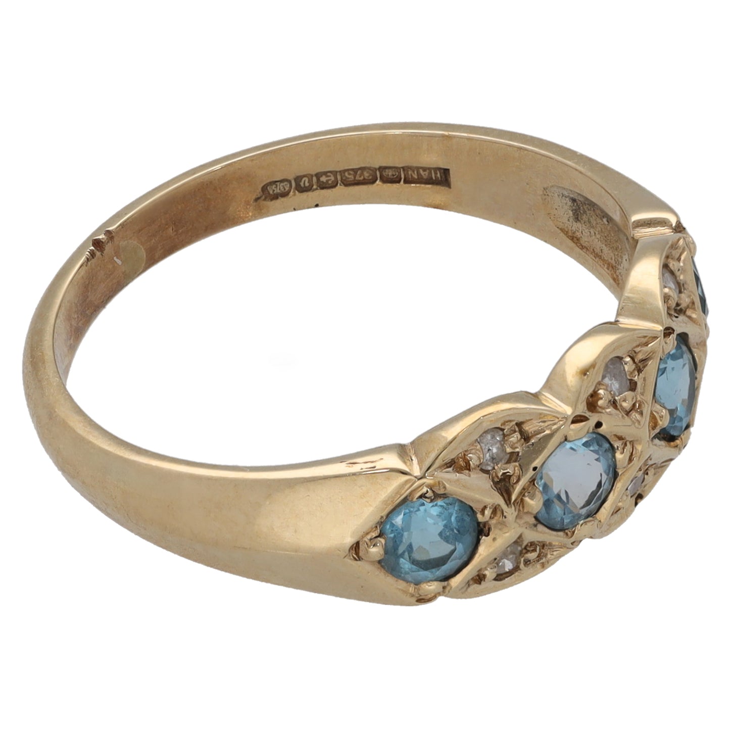 9ct Gold Topaz & 0.03ct Diamond Half Eternity Ring Size N