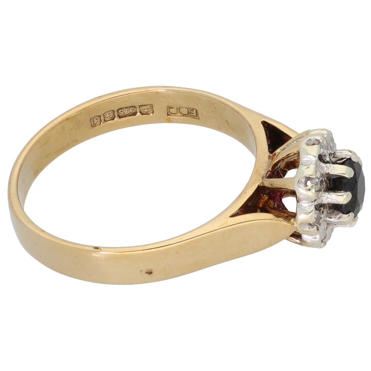 9ct Gold Sapphire & 0.08ct Diamond Dress/Cocktail Ring Size M