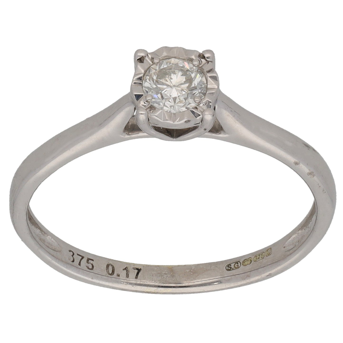 9ct White Gold 0.17ct Diamond Solitaire Ring Size O