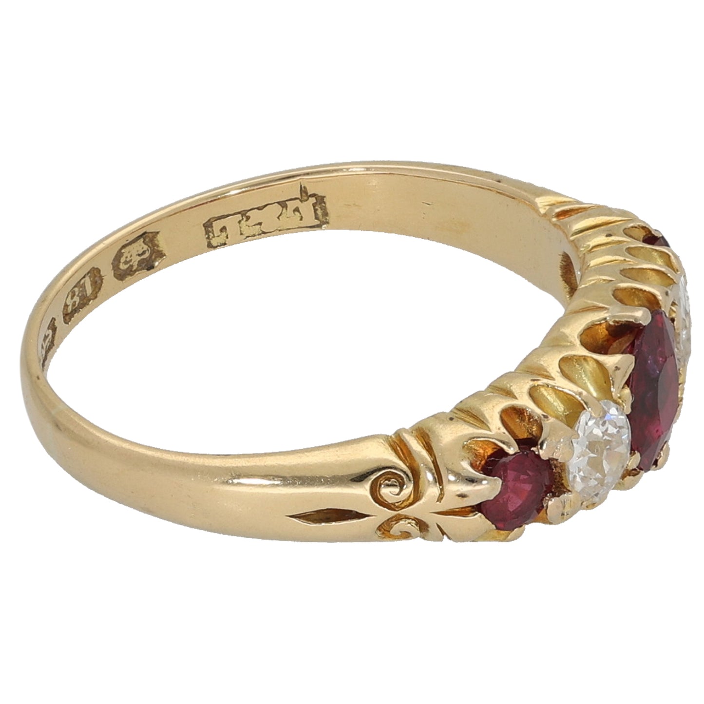 18ct Gold Ruby & 0.20ct Diamond Dress/Cocktail Ring Size K