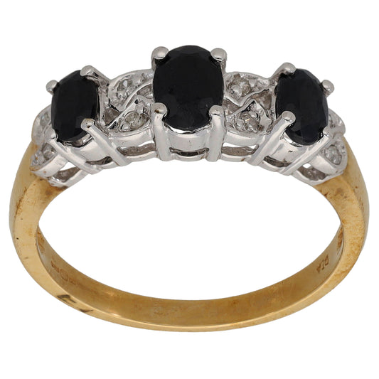 9ct Gold Sapphire & 0.04ct Diamond Dress/Cocktail Ring Size P