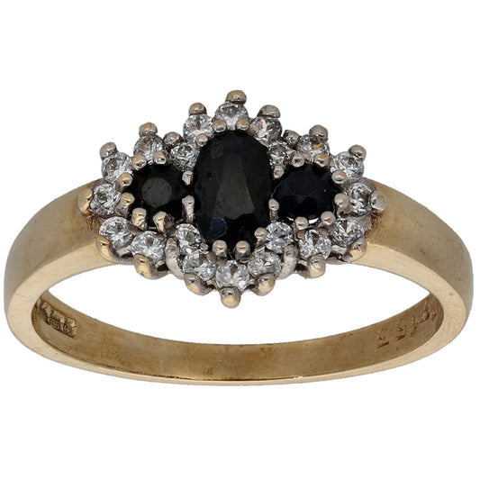 9ct Gold Sapphire & Cubic Zirconia Dress/Cocktail Ring Size M