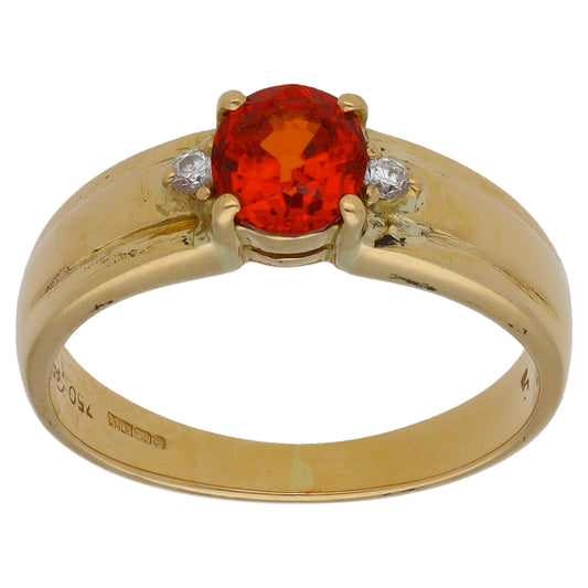 18ct Gold Sapphire & 0.04ct Diamond Three Stone Ring Size M
