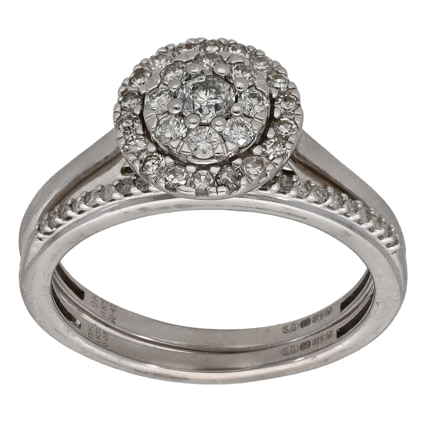 9ct White Gold 0.42ct Diamond Ring Set Size N