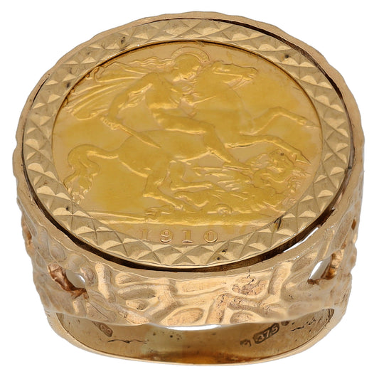 9ct Gold Half Sovereign Coin Ring Size L