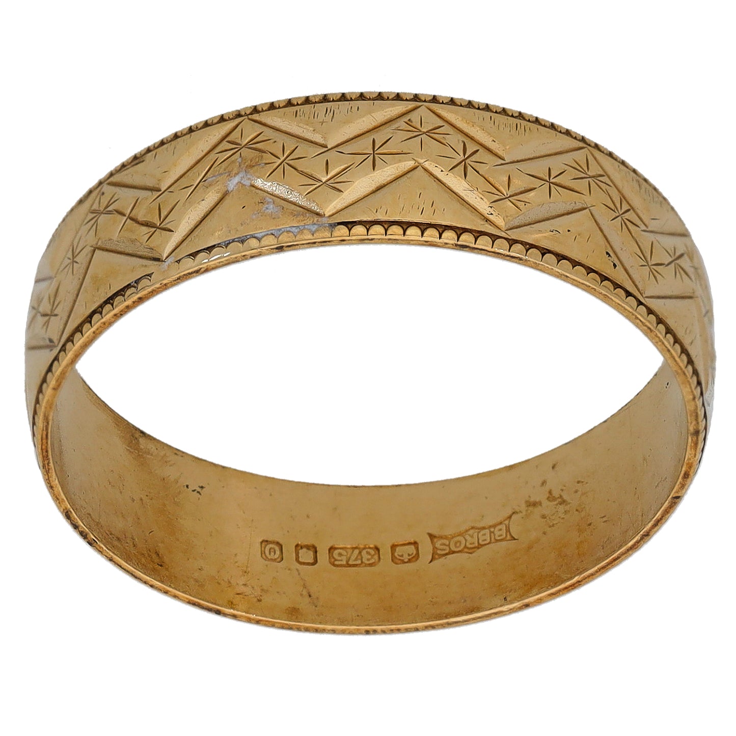 9ct Gold Patterned Wedding Ring Size Q