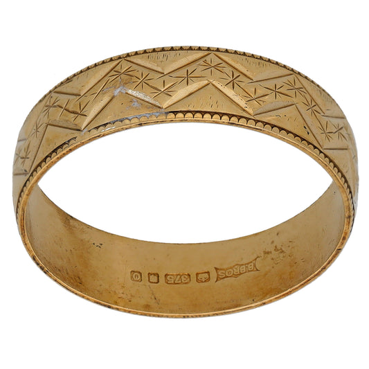 9ct Gold Patterned Wedding Ring Size Q