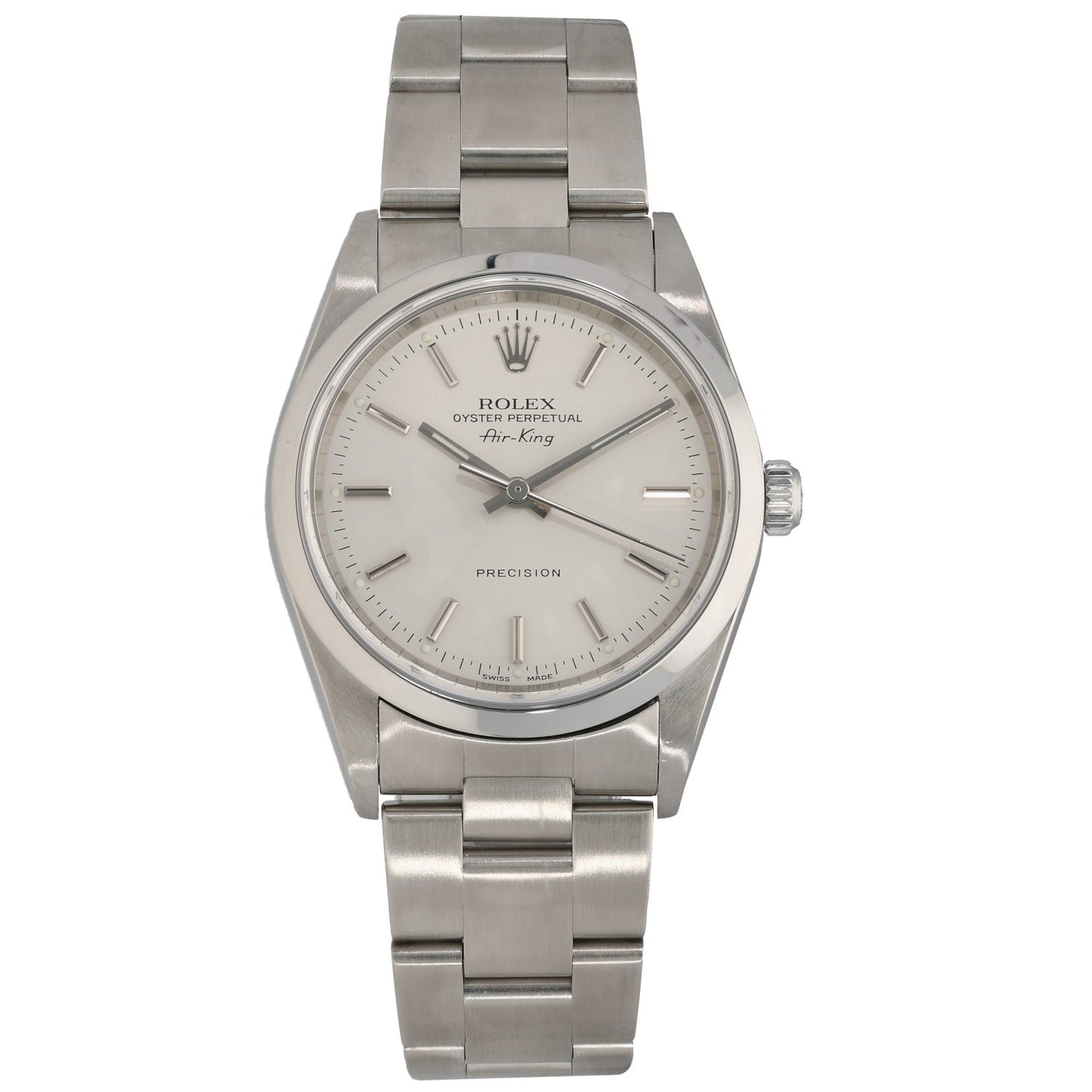 Stainless steel Rolex Air King 14000 wristwatch with champagne dial and integrated bracelet