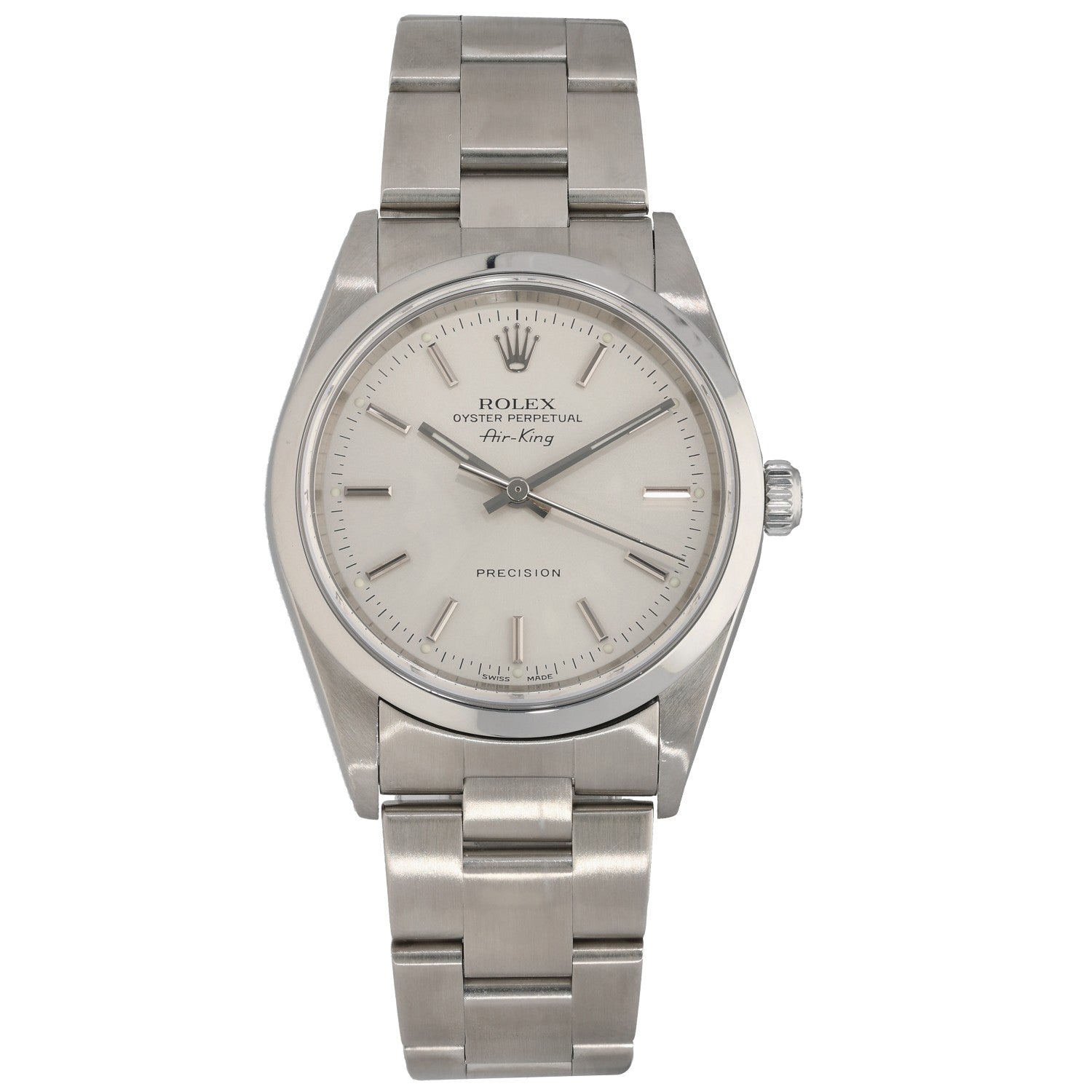 Stainless steel Rolex Air King 14000 wristwatch with champagne dial and integrated bracelet