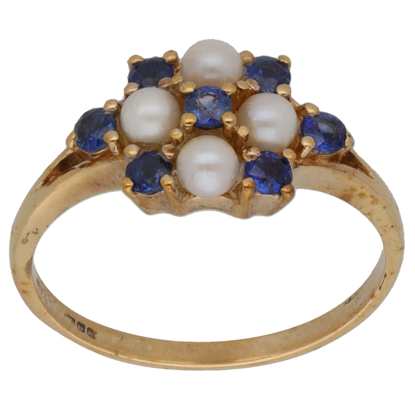 9ct Gold Cultured Pearl & Sapphire Dress/Cocktail Ring Size O