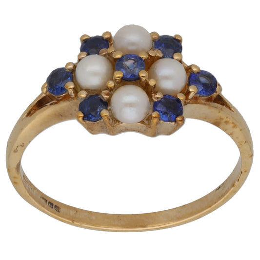 9ct Gold Cultured Pearl & Sapphire Dress/Cocktail Ring Size O