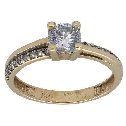9ct White Gold Cubic Zirconia Single Stone Ring With Accents Size K