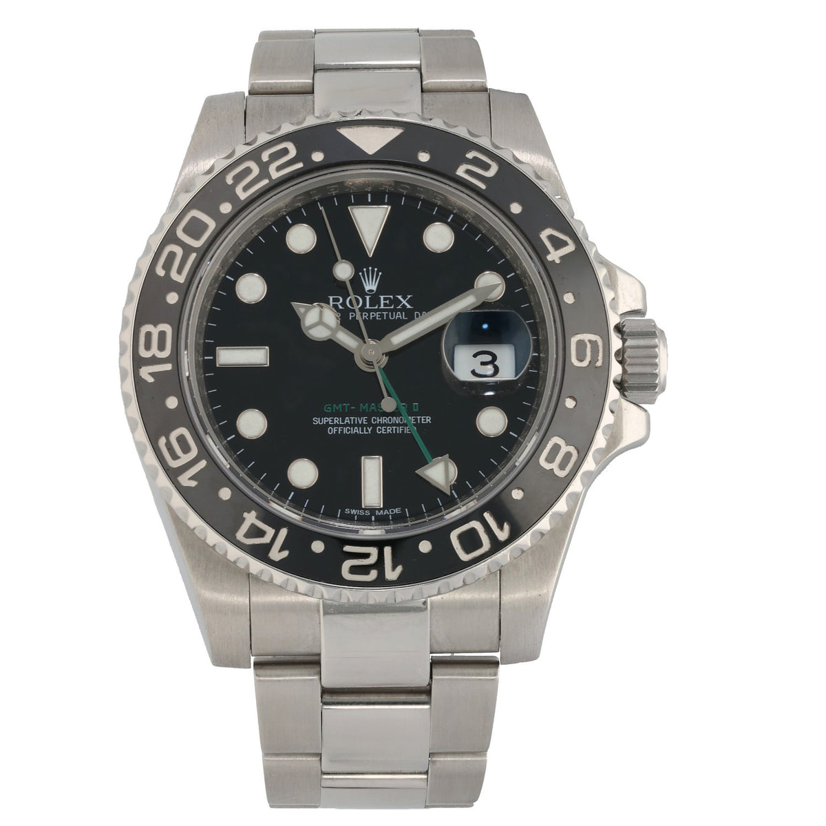 Rolex GMT Master II 116710LN, black dial with black cerchrome bezel, on a stainless steel case and bracelet