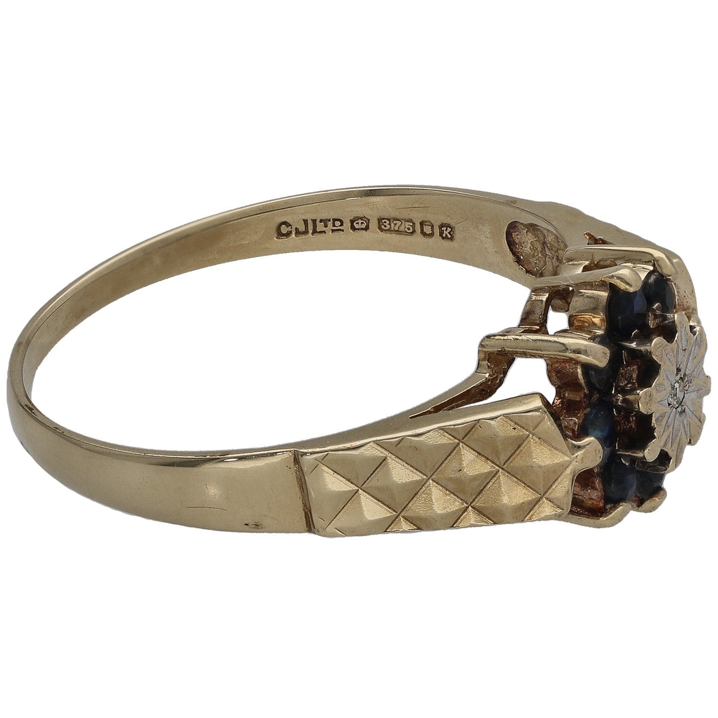 9ct Gold 0.005ct Diamond & Sapphire Dress/Cocktail Ring Size U