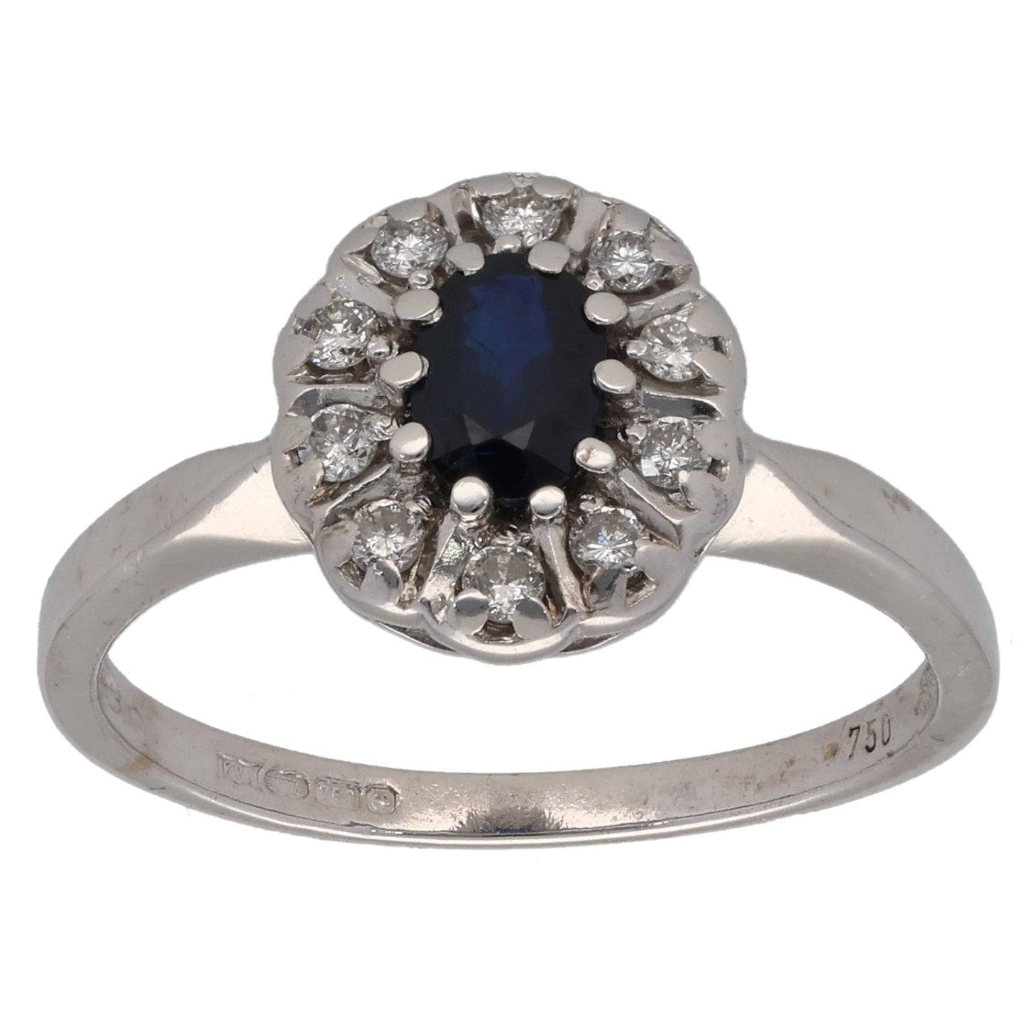 18ct White Gold Sapphire & 0.20ct Diamond Dress/Cocktail Ring Size O