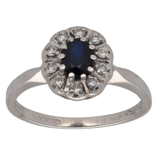 18ct White Gold Sapphire & 0.20ct Diamond Dress/Cocktail Ring Size O