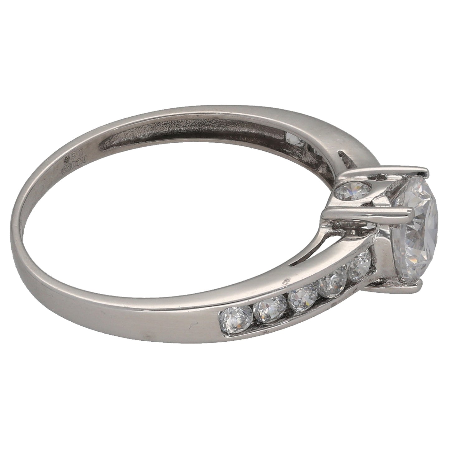 9ct White Gold Cubic Zirconia Single Stone Ring With Accents Size P