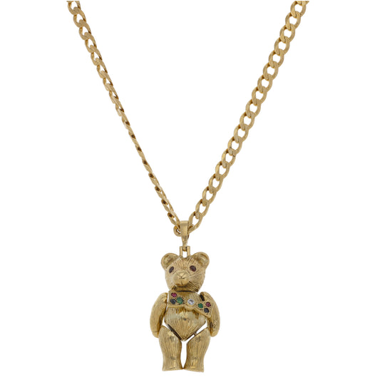 9ct Gold Emerald & Ruby & Sapphire & Cubic Zirconia Teddy Bear Pendant