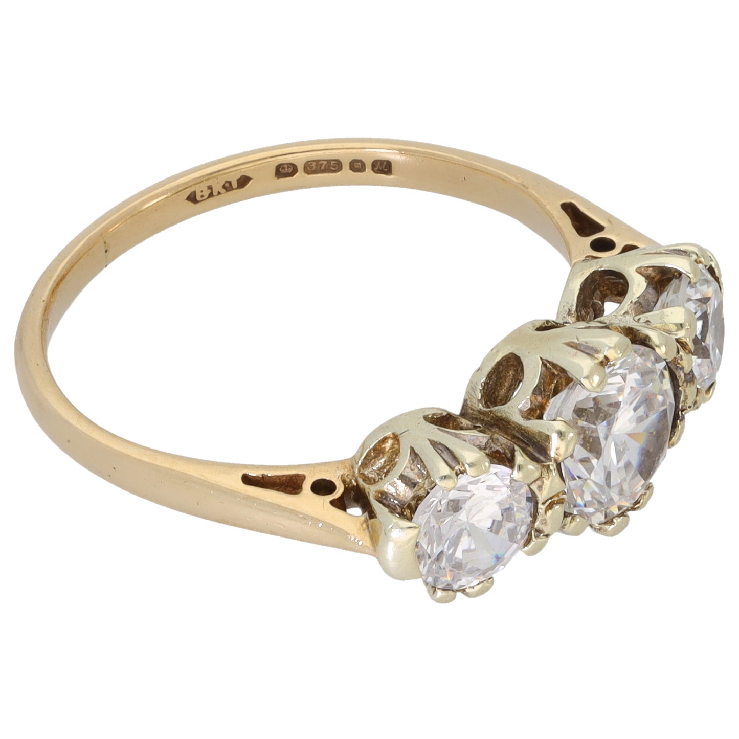9ct Gold Cubic Zirconia Trilogy Ring Size M