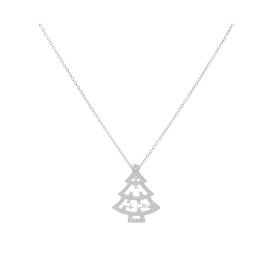 New Sterling Silver Cubic Zirconia Christmas Tree Pendant With Chain