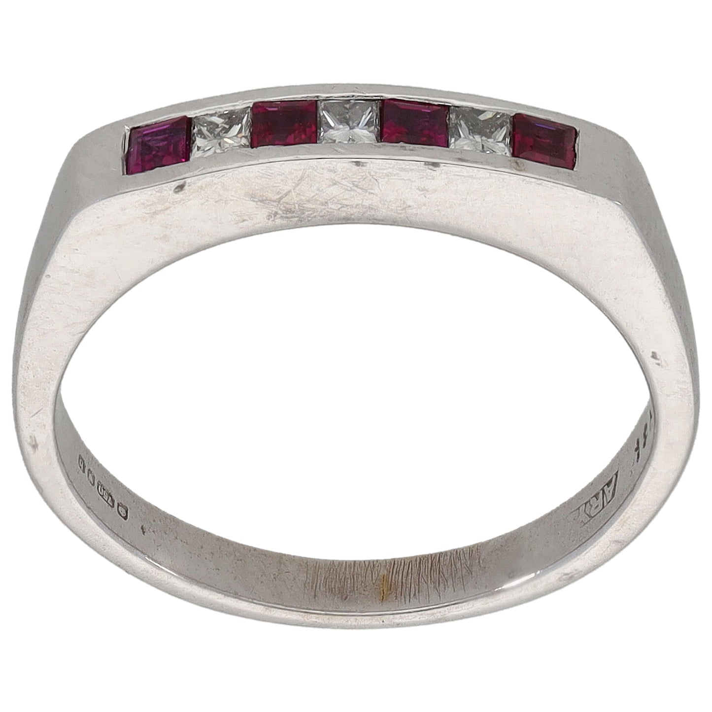 18ct White Gold Ruby & 0.15ct Diamond Half Eternity Ring Size K