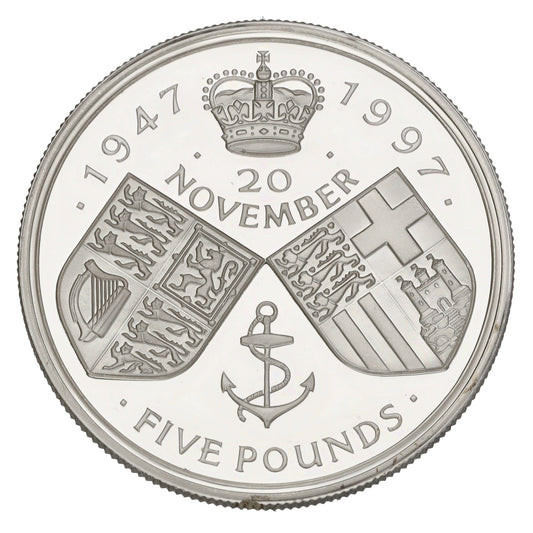 Sterling Silver Golden Wedding Anniversary Five Pounds Coin 1997