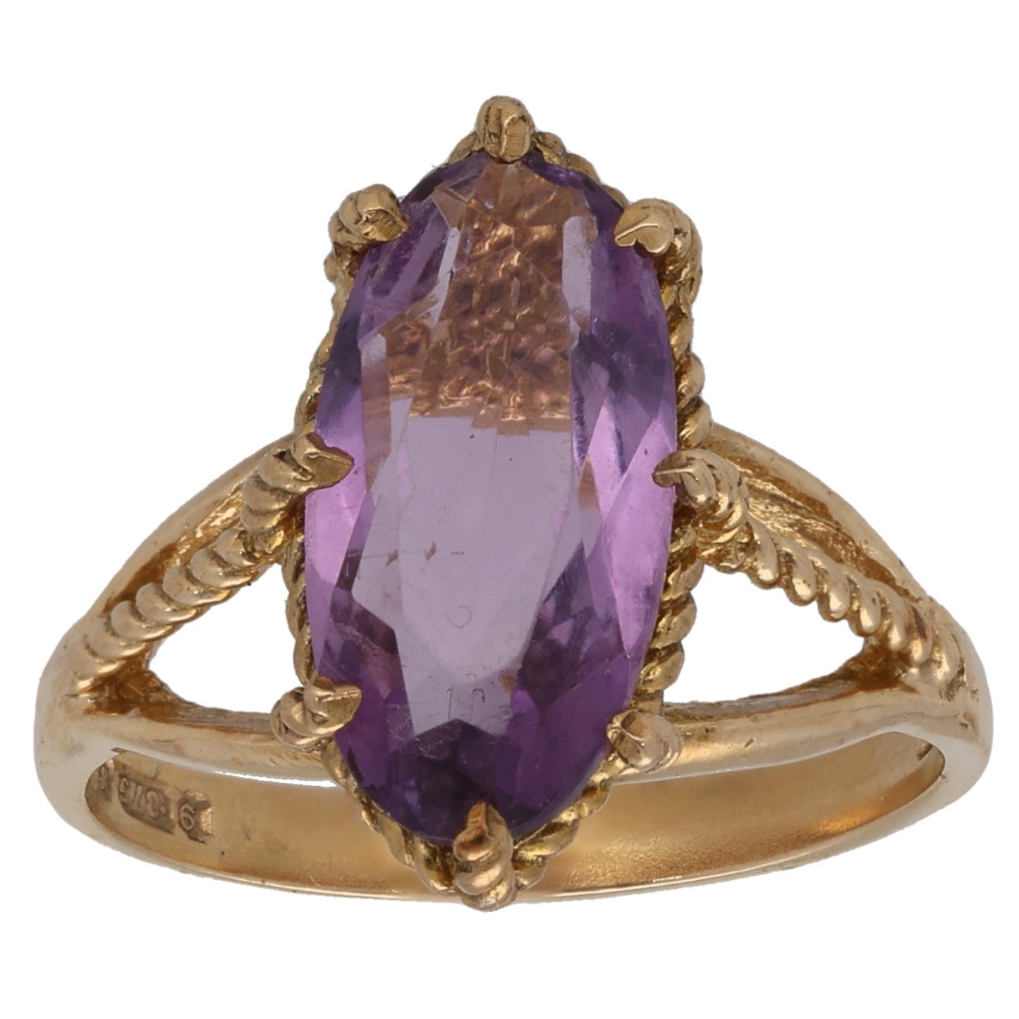 9ct Gold Amethyst Single Stone Ring Size L
