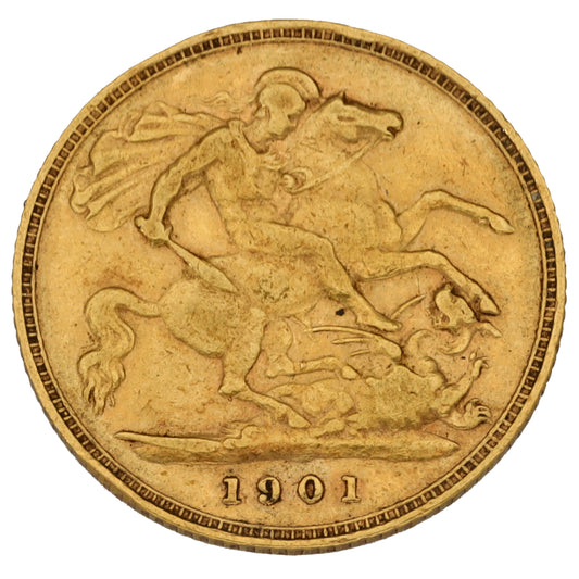 22ct Gold Queen Victoria Half Sovereign Coin 1901