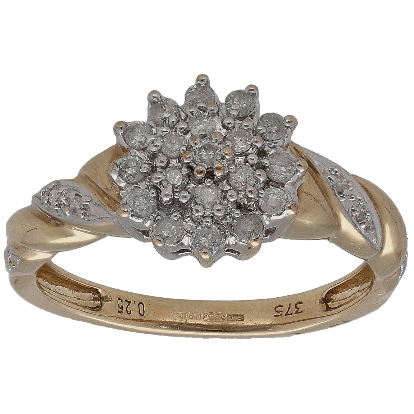 9ct Gold 0.23ct Diamond Cluster Ring Size M