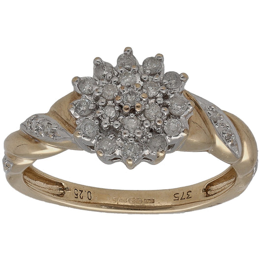 9ct Gold 0.23ct Diamond Cluster Ring Size M