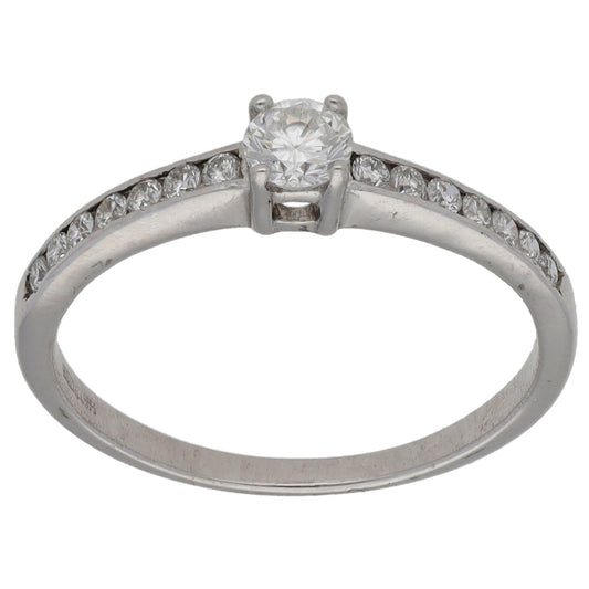 18ct White Gold 0.38ct Diamond Solitaire Ring With Accent Stones Size K