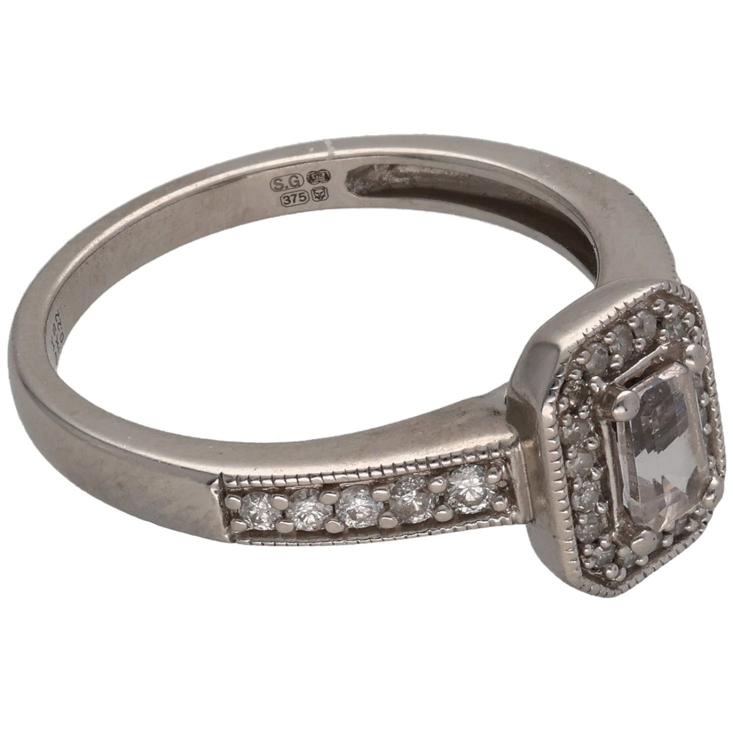 9ct White Gold Topaz & 0.22ct Diamond Dress/Cocktail Ring Size M