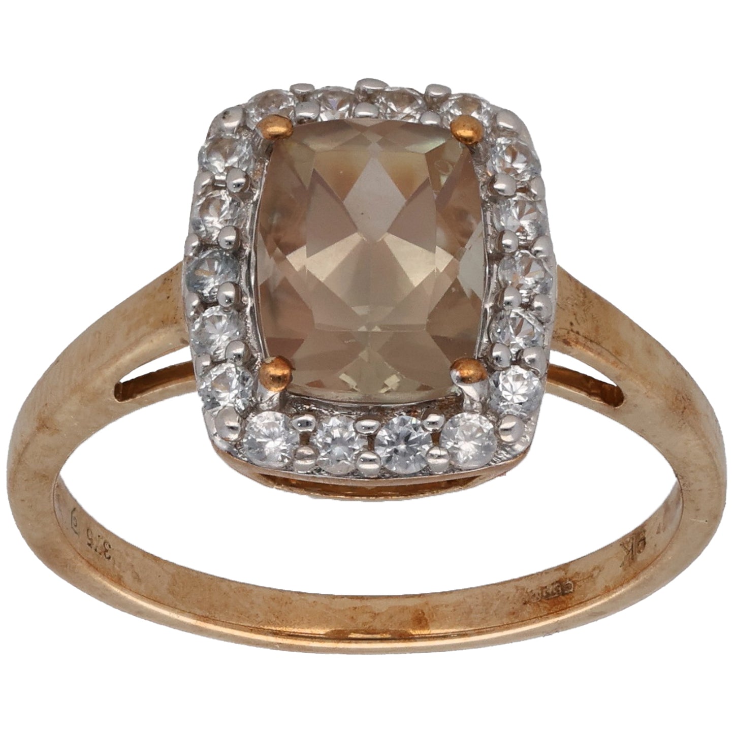 9ct Gold Andesine & Imitation Gems Dress/Cocktail Ring Size M