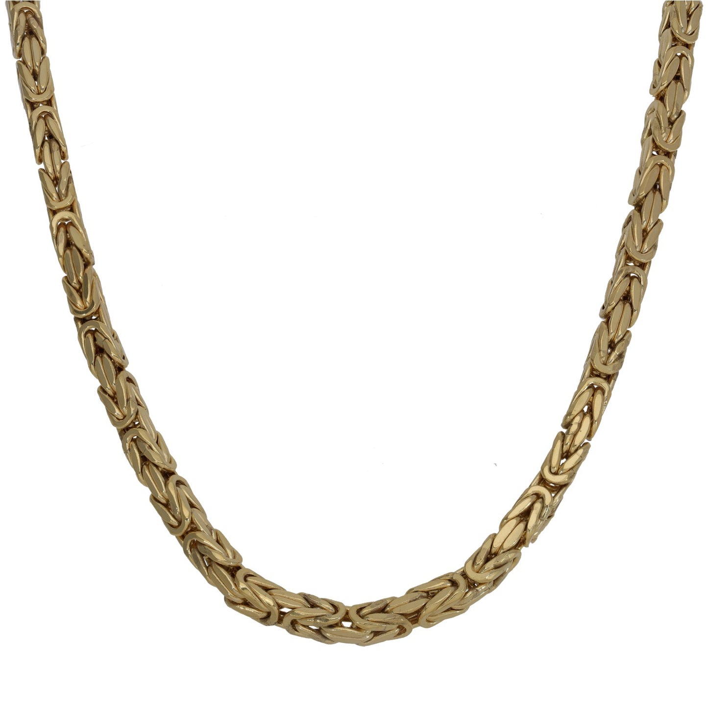 Gold linked chain necklace with Byzantine-style interwoven links