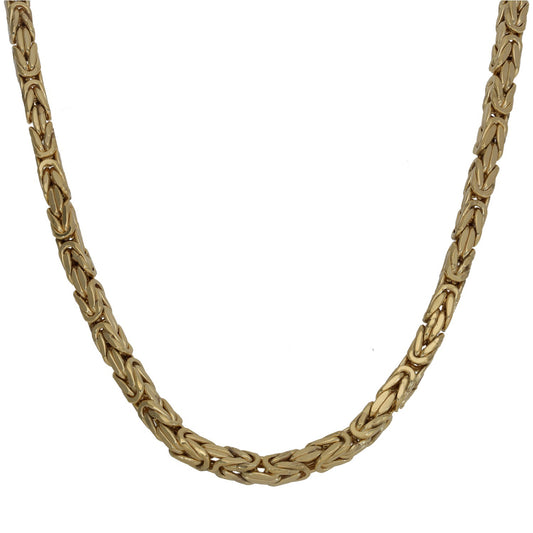 Gold linked chain necklace with Byzantine-style interwoven links