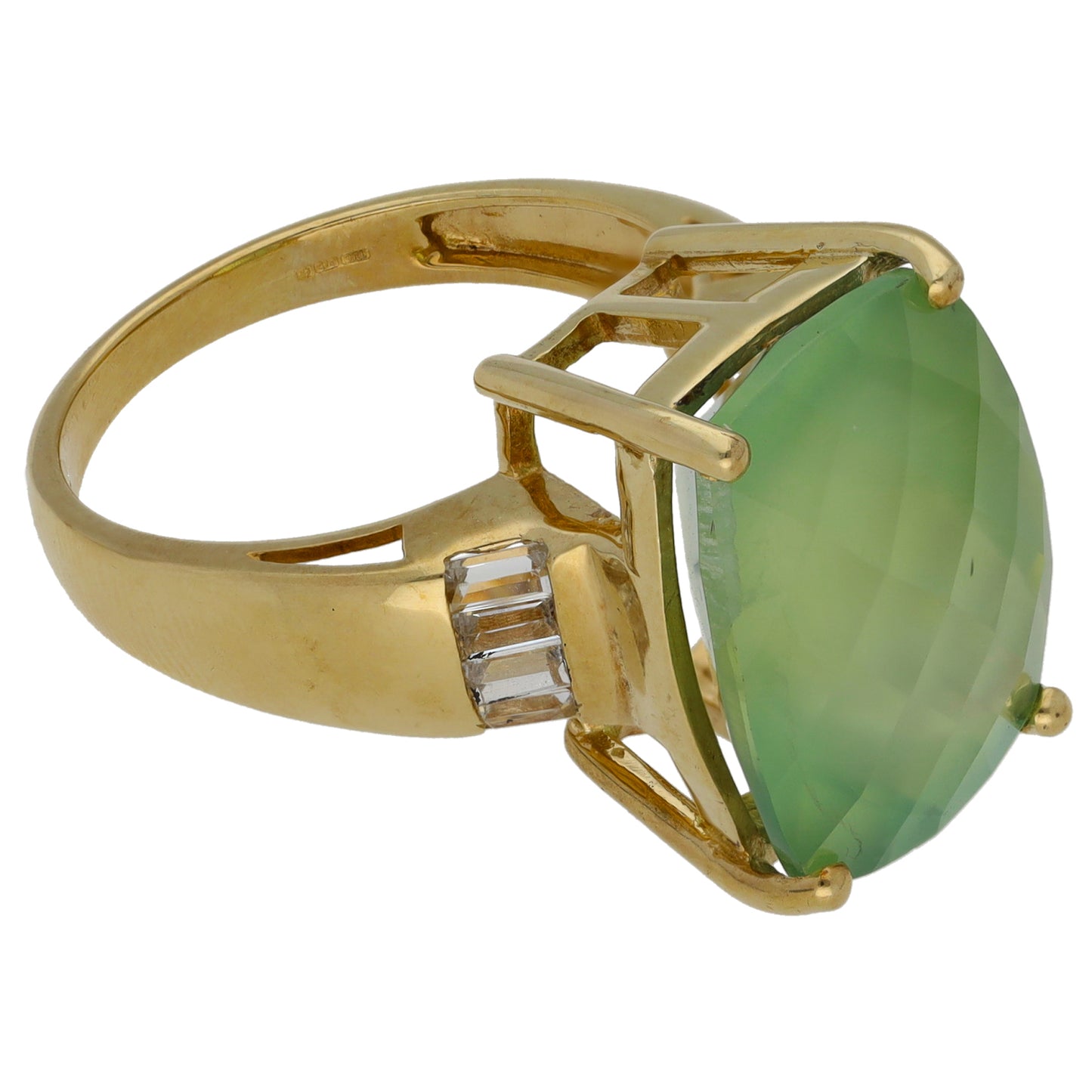 9ct Gold Prehnite & Cubic Zirconia Single Stone Ring Size P