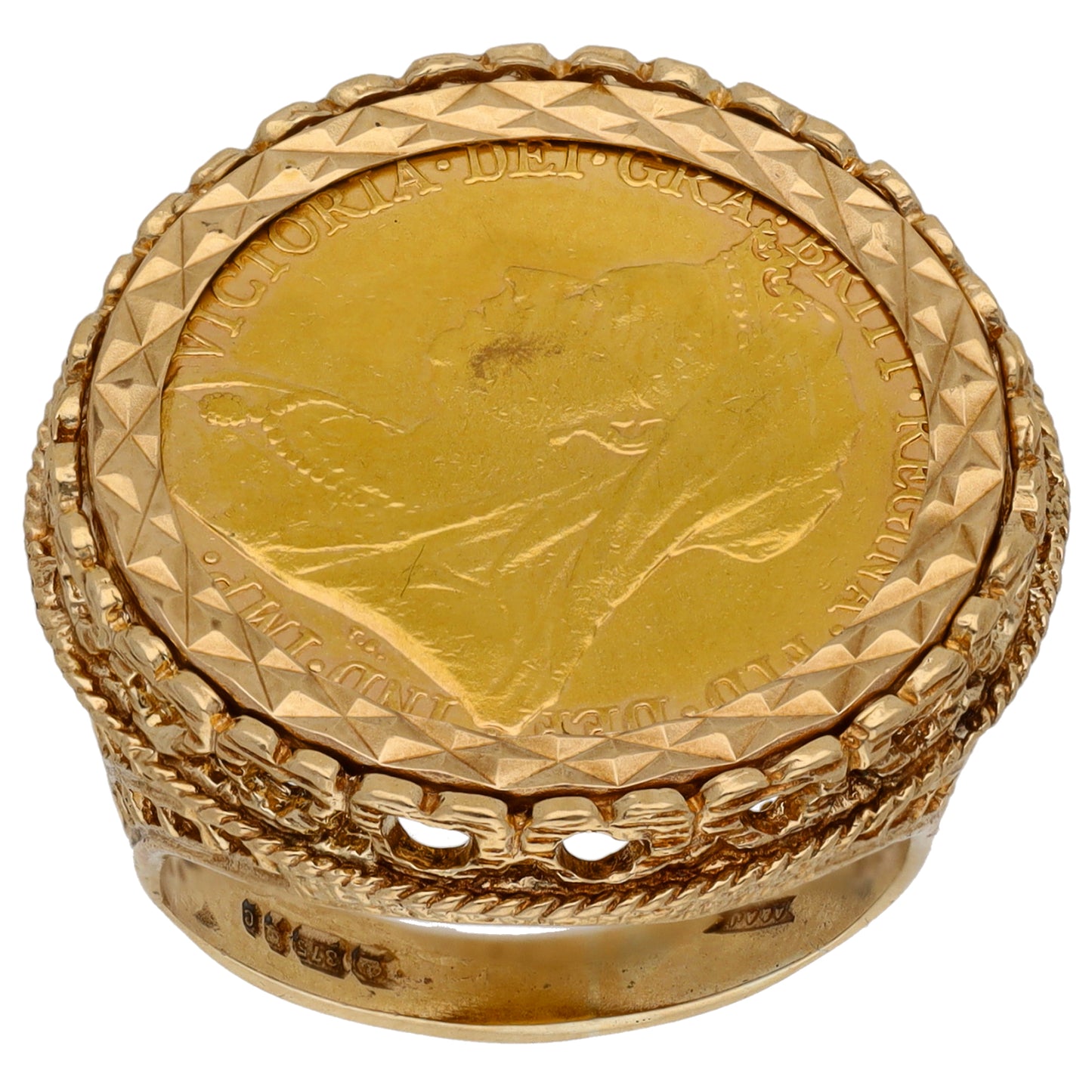 9ct Gold Full Sovereign Coin Ring Size P