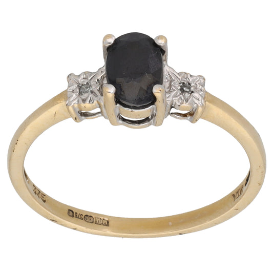 9ct Bicolour Gold Sapphire & 0.01ct Diamond Dress/Cocktail Ring Size M