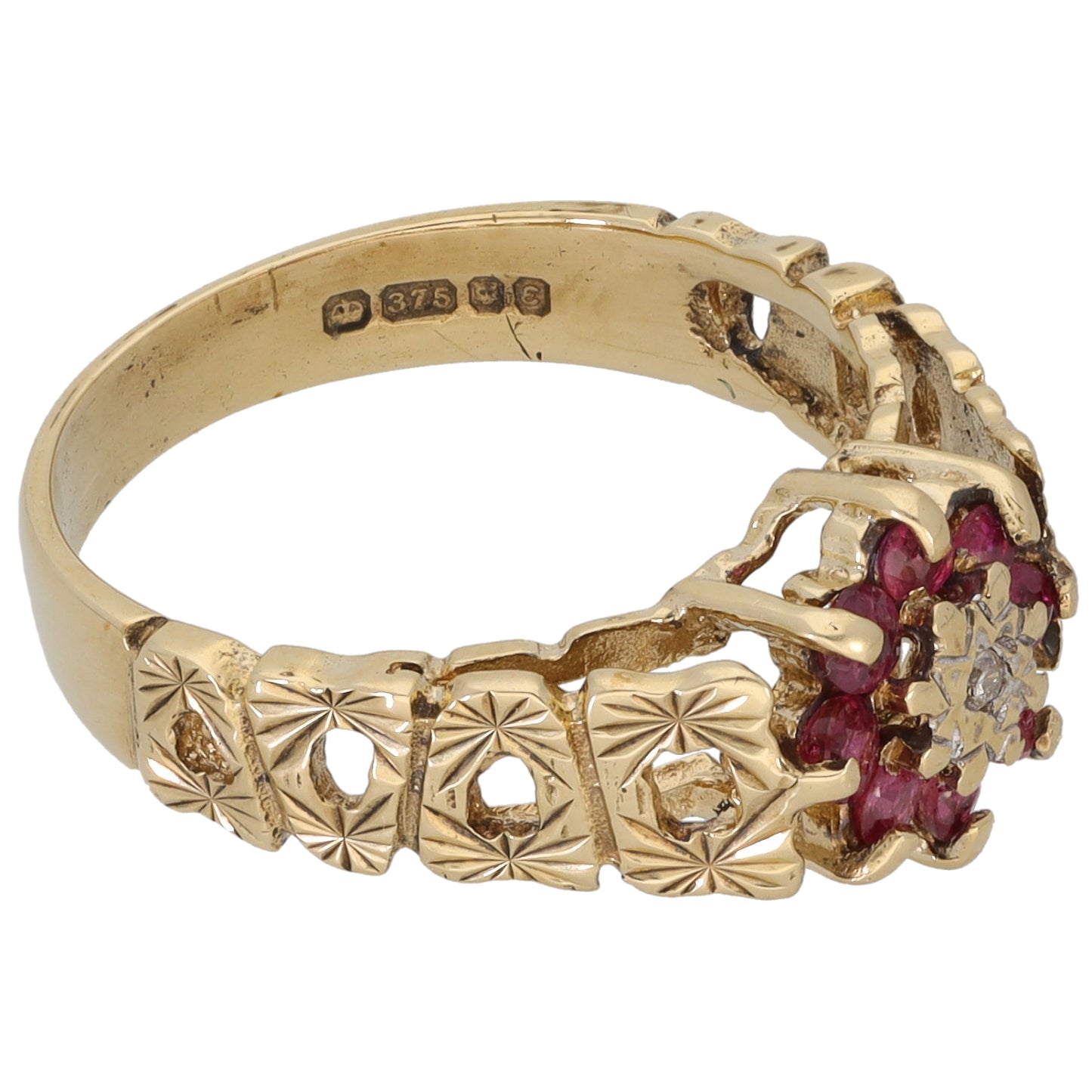 9ct Gold Ruby & 0.01ct Diamond Dress/Cocktail Ring Size K