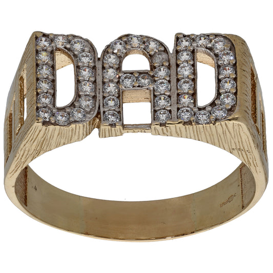 9ct Gold Cz Dad Ring Size Z+4