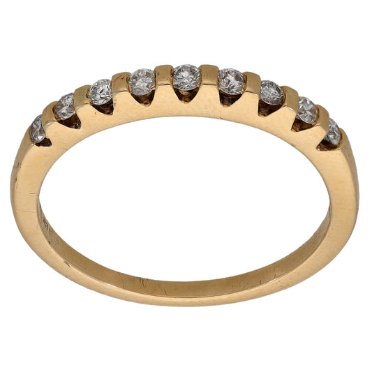 9ct gold half eternity ring featuring round diamonds across half the band, top view