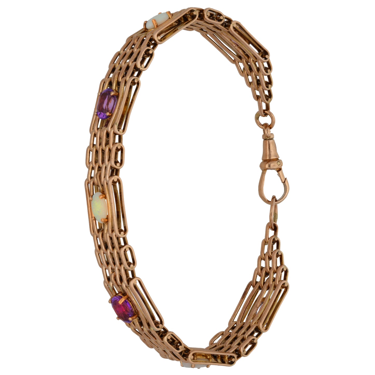 9ct Rose Gold Amethyst & Opal Fancy Stone Set Bracelet