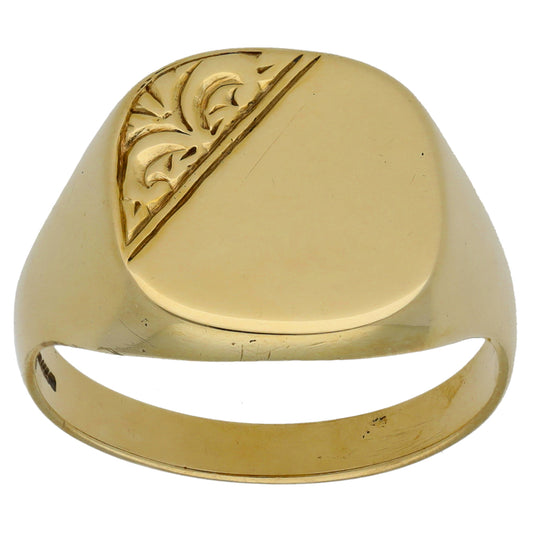 9ct Gold Patterned Signet Ring Size U