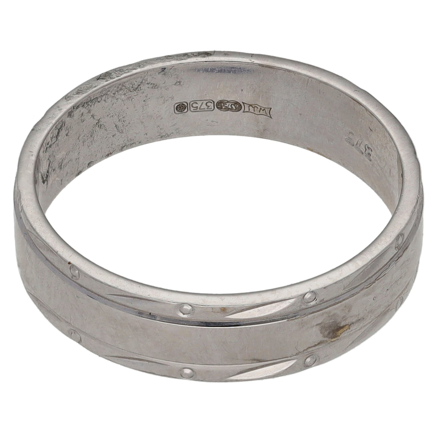 9ct White Gold Patterned Wedding Ring Size K