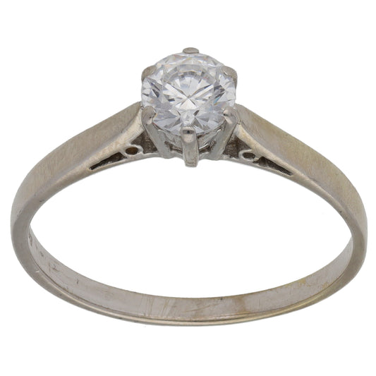 9ct White Gold Cubic Zirconia Single Stone Ring Size R