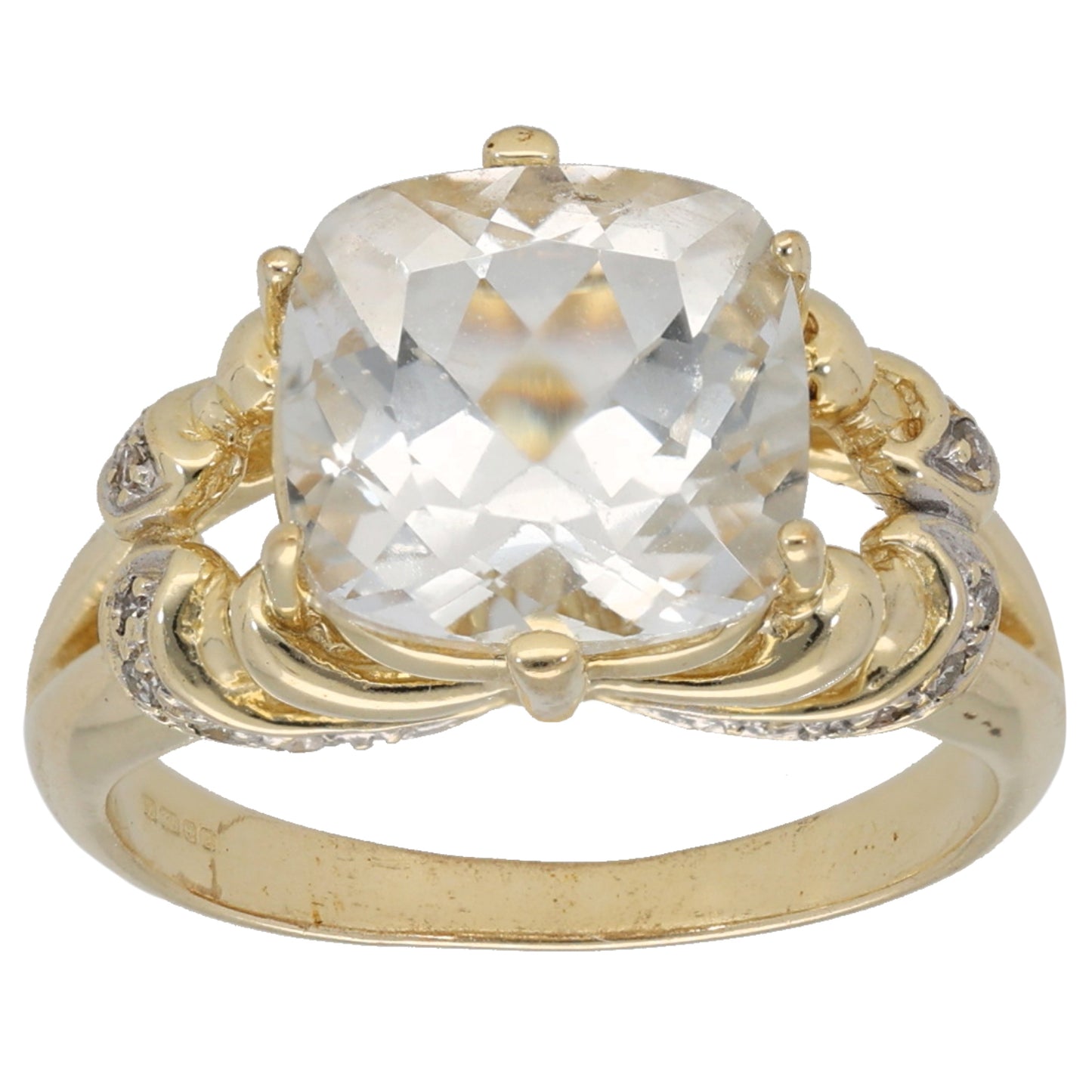 9ct Gold Topaz & 0.15ct Diamond Dress/Cocktail Ring Size N