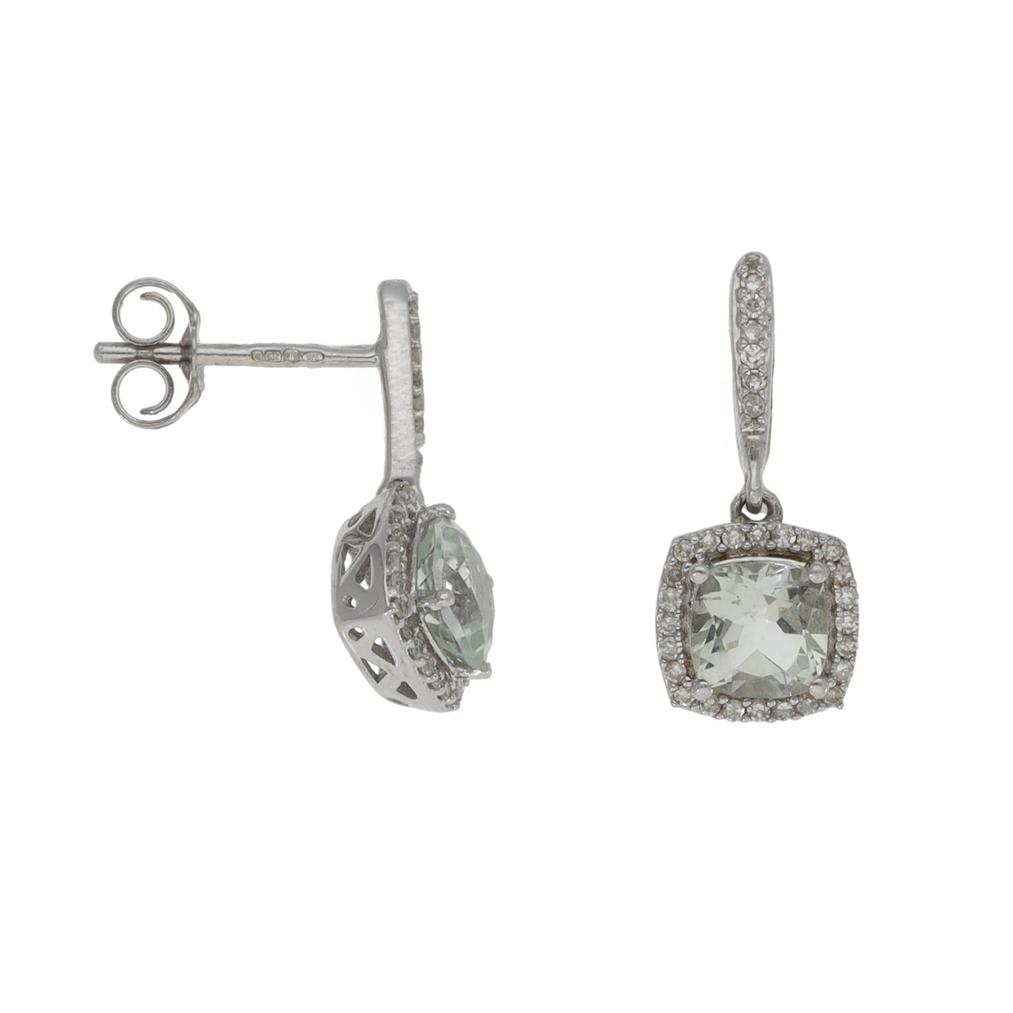 9ct White Gold Green Quartz & 0.37ct Diamond Dress/Cocktail Earrings