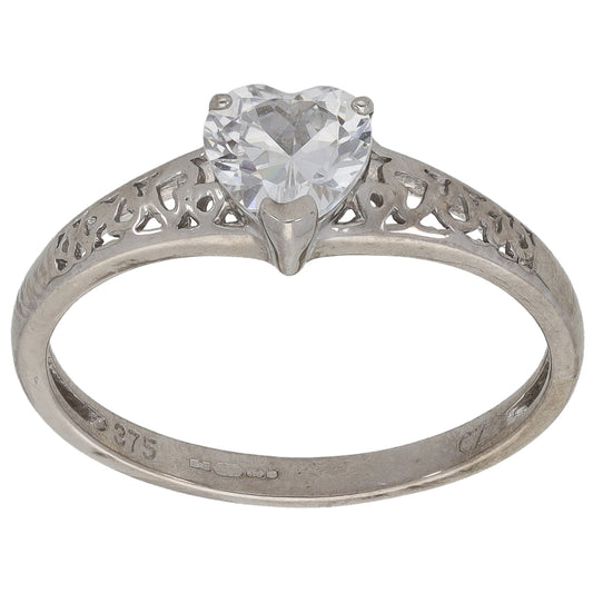 9ct White Gold Cubic Zirconia Solitaire Ring Size P