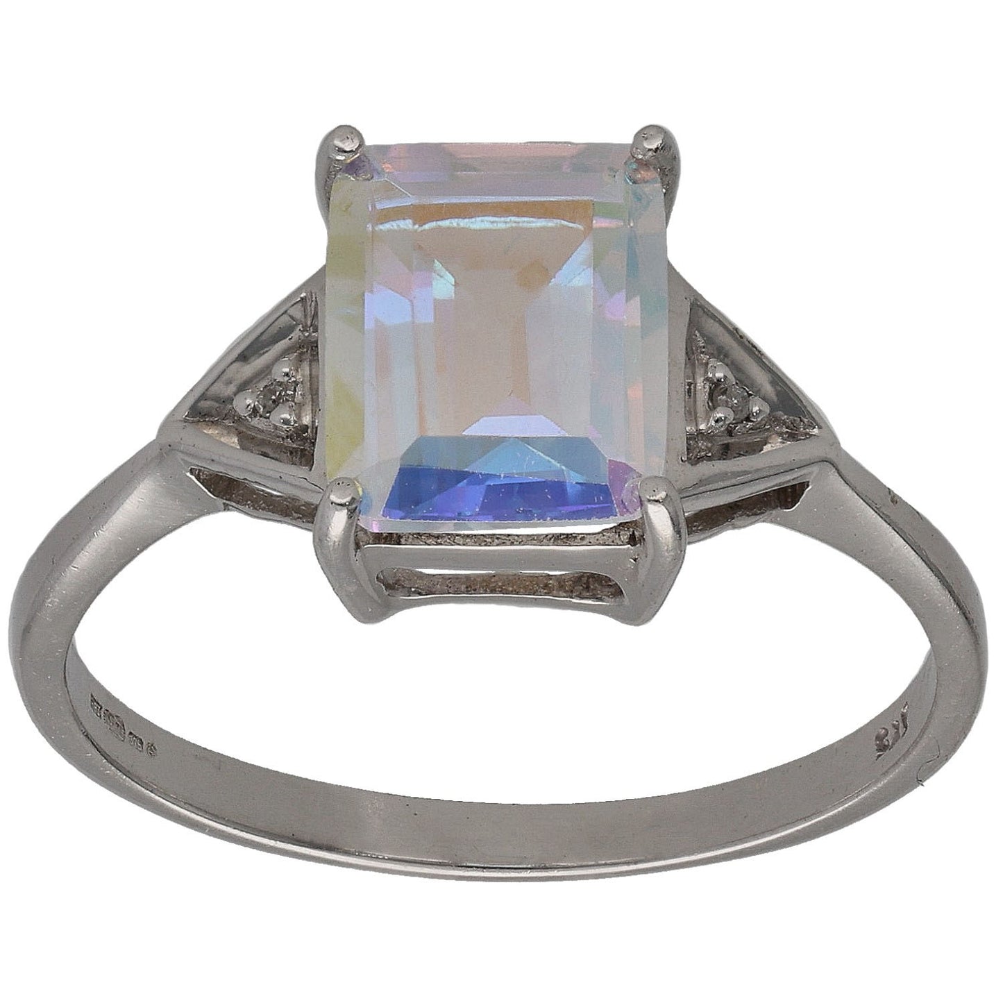 9ct White Gold 0.01ct Diamond & Coated Topaz Dress/Cocktail Ring Size R
